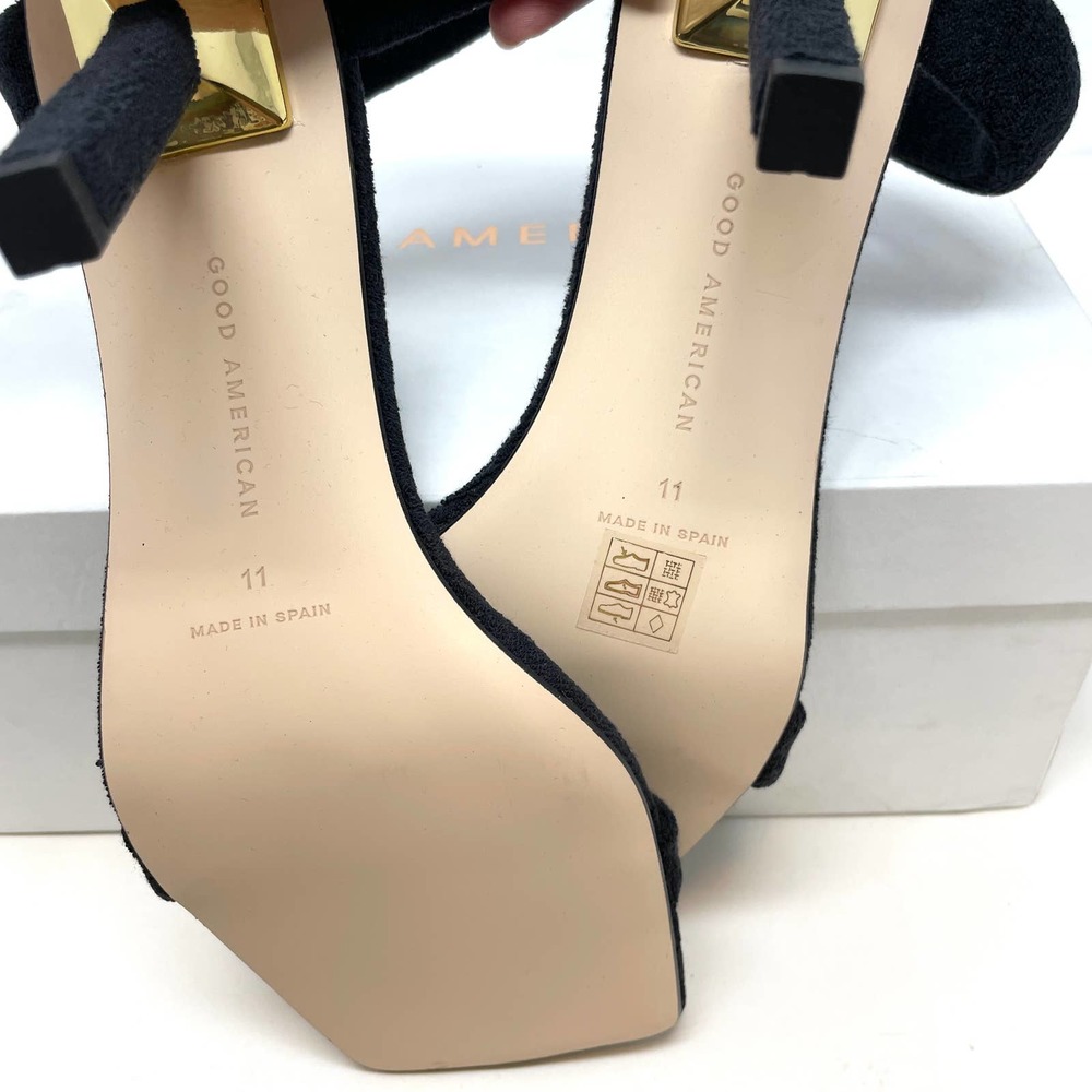 Good American Terry Square Toe Strappy Heeled Sandals In Black Size 11 New - Picture 12 of 14